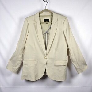 J. Crew Alfie Blazer in‎ Italian Bellucci Linen Blend Woman 16 One Button Beige